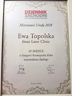 III miejsce w kategorii Kosmetyczka Roku 2018 województwa śląskiego